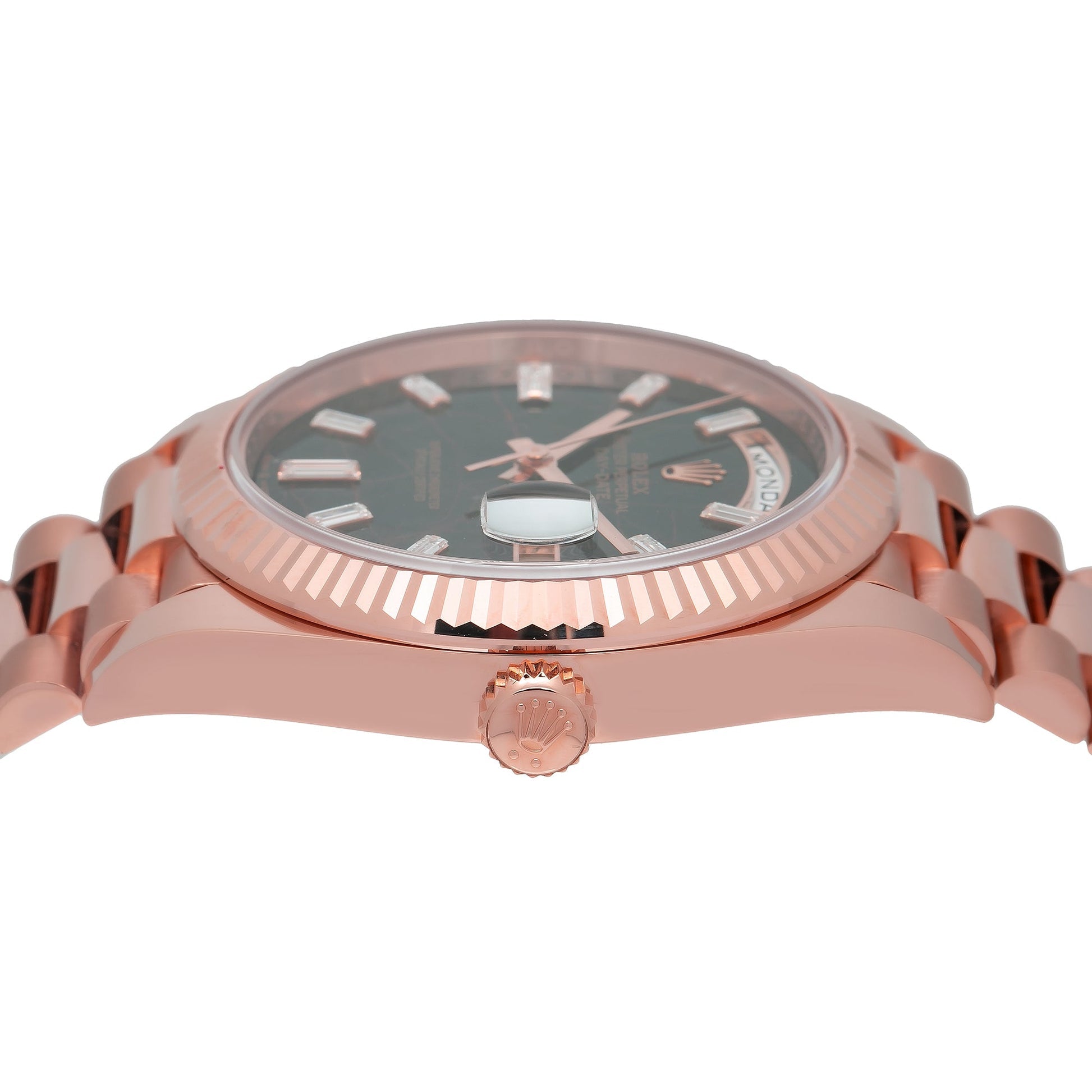 Rolex Day Date 40 Rose Gold Eisenkiesel Baguette Diamond Dial 228235A