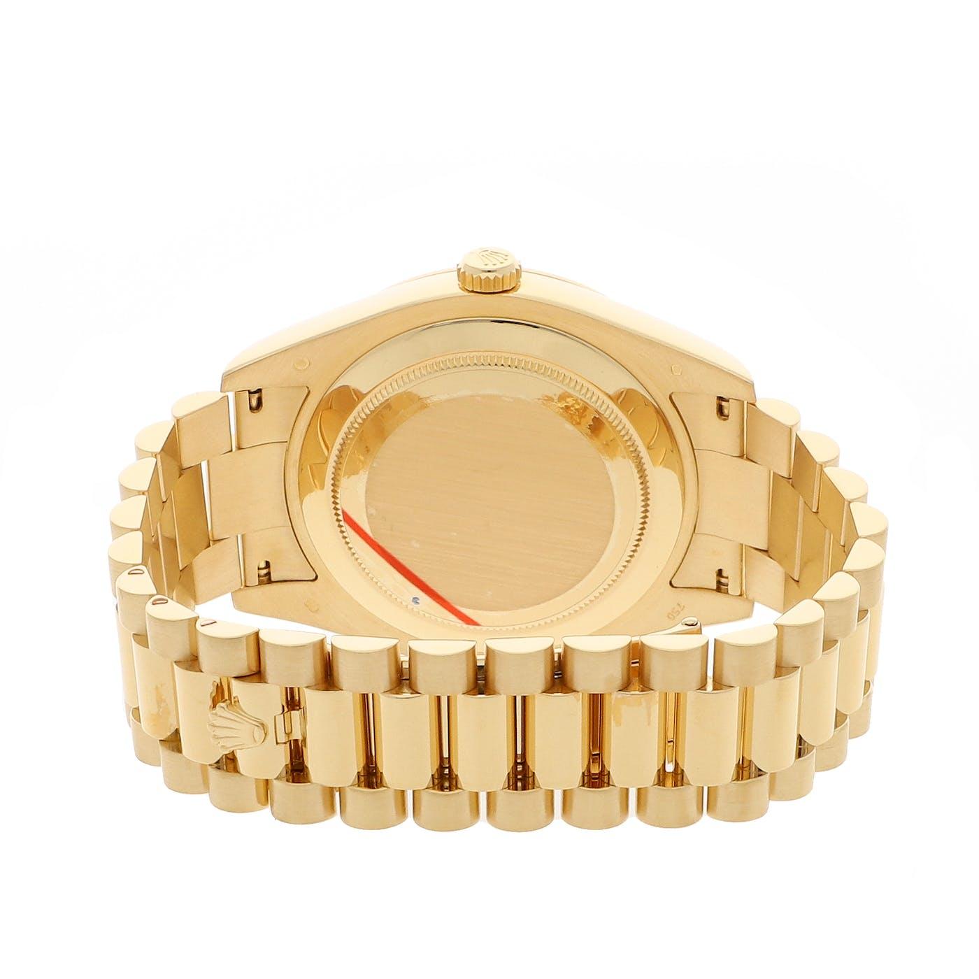 Rolex Day Date 2 41mm Yellow Gold Ruby and Baguette Diamond Dial 218238 - Clock Concierge