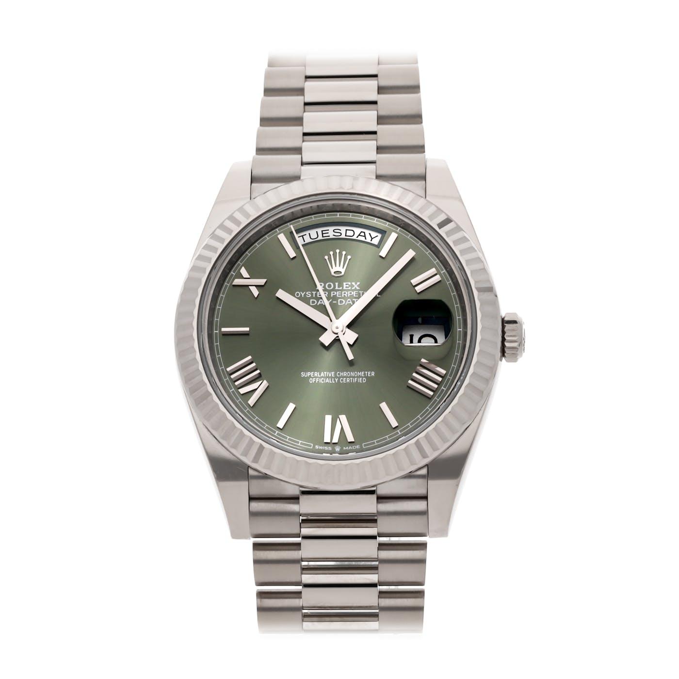 Rolex Day Date 40 White Gold "Olive" 228239 - Clock Concierge