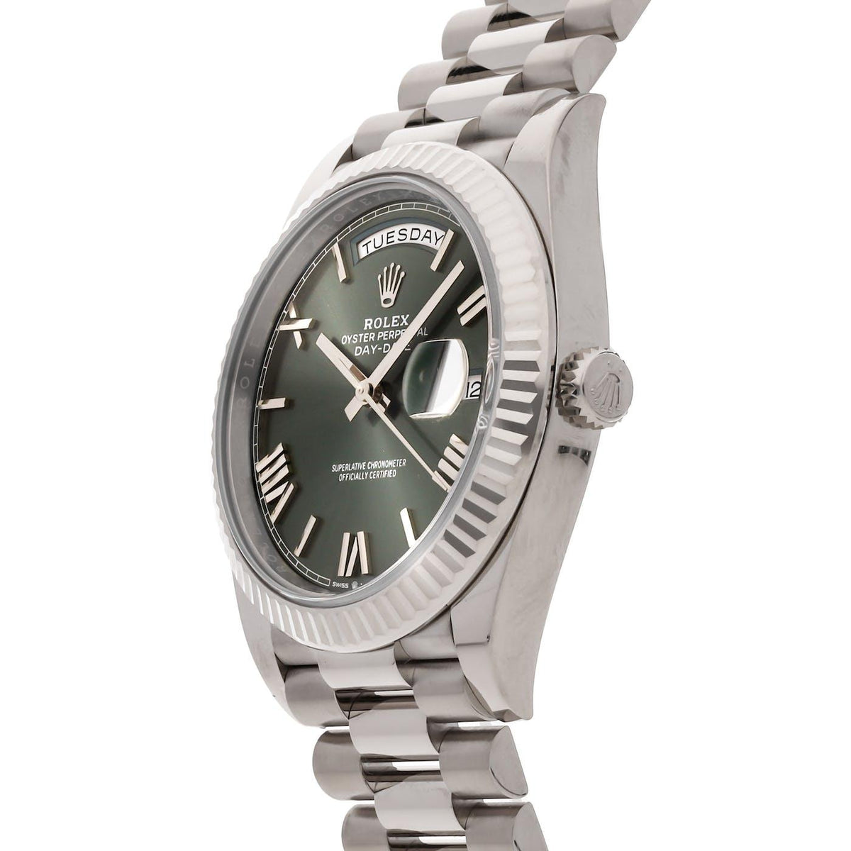 Rolex Day Date 40 White Gold "Olive" 228239 - Clock Concierge