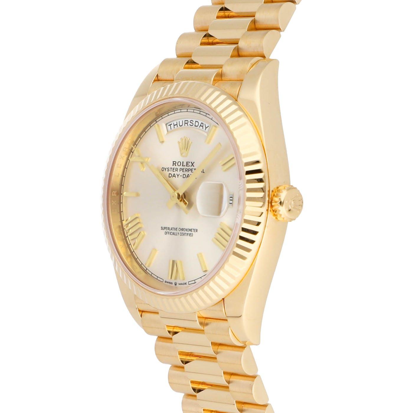 Rolex Day Date 40 Yellow Gold SIlver Roman 228238 - Clock Concierge