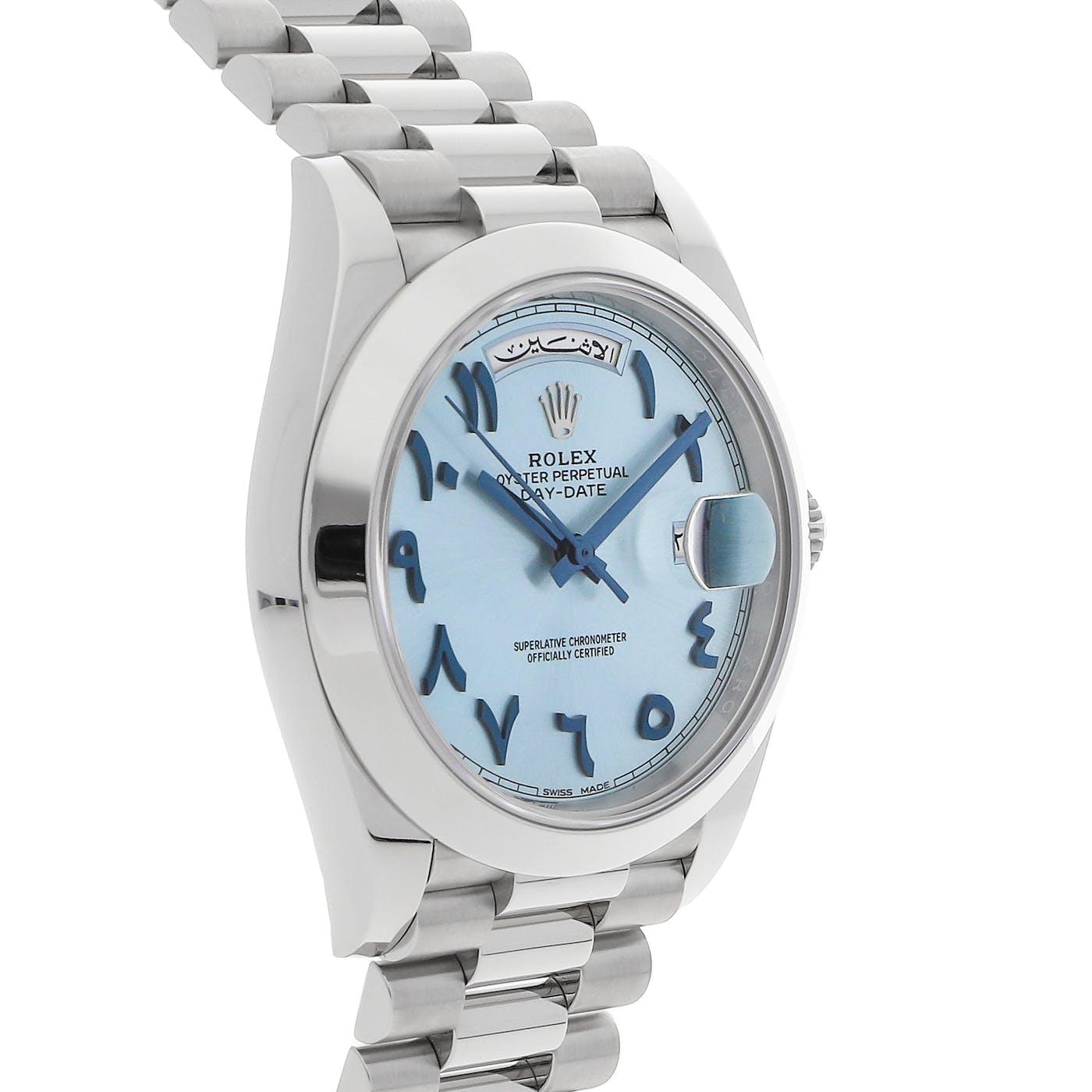 Rolex Day Date Arabic Dial Platinum 228206 - Clock Concierge