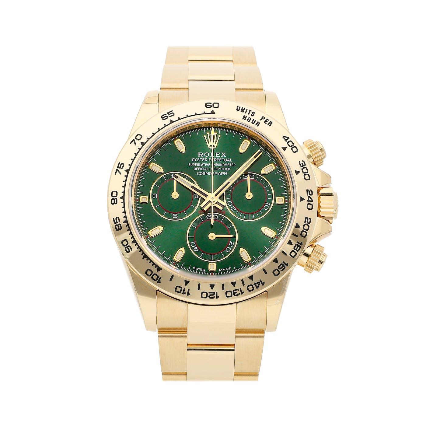 Rolex Daytona John Mayer Yellow Gold Green Dial 116508 - Clock Concierge