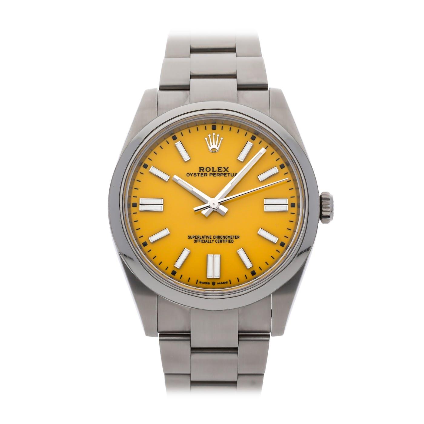 Rolex Oyster Perpetual 41mm Mustard Yellow 124300 - Clock Concierge