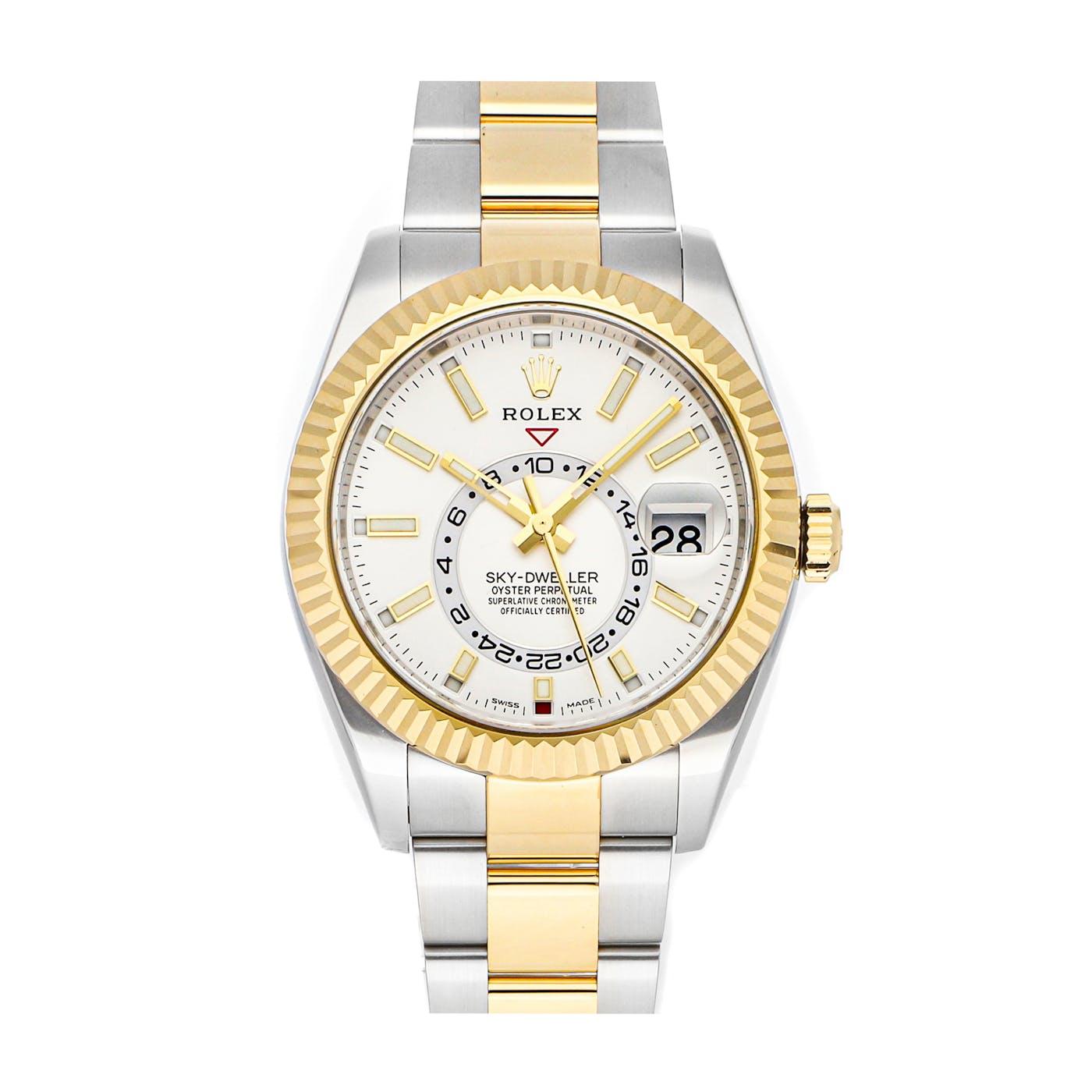 Rolex Skydweller Steel and Yellow Gold White Dial Oyster 326933 - Clock Concierge
