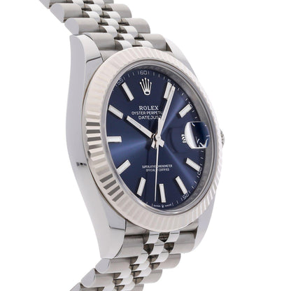 Rolex Datejust 41 Stainless Steel with White Gold Fluted Bezel Blue Index Jubilee 126334 - Clock Concierge