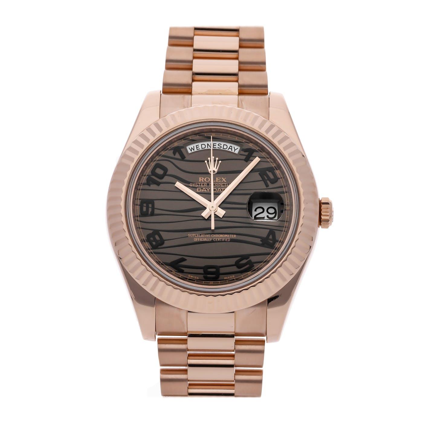 Rolex Day Date 2 41mm Rose Gold "Chocolate Wave" 218235 - Clock Concierge