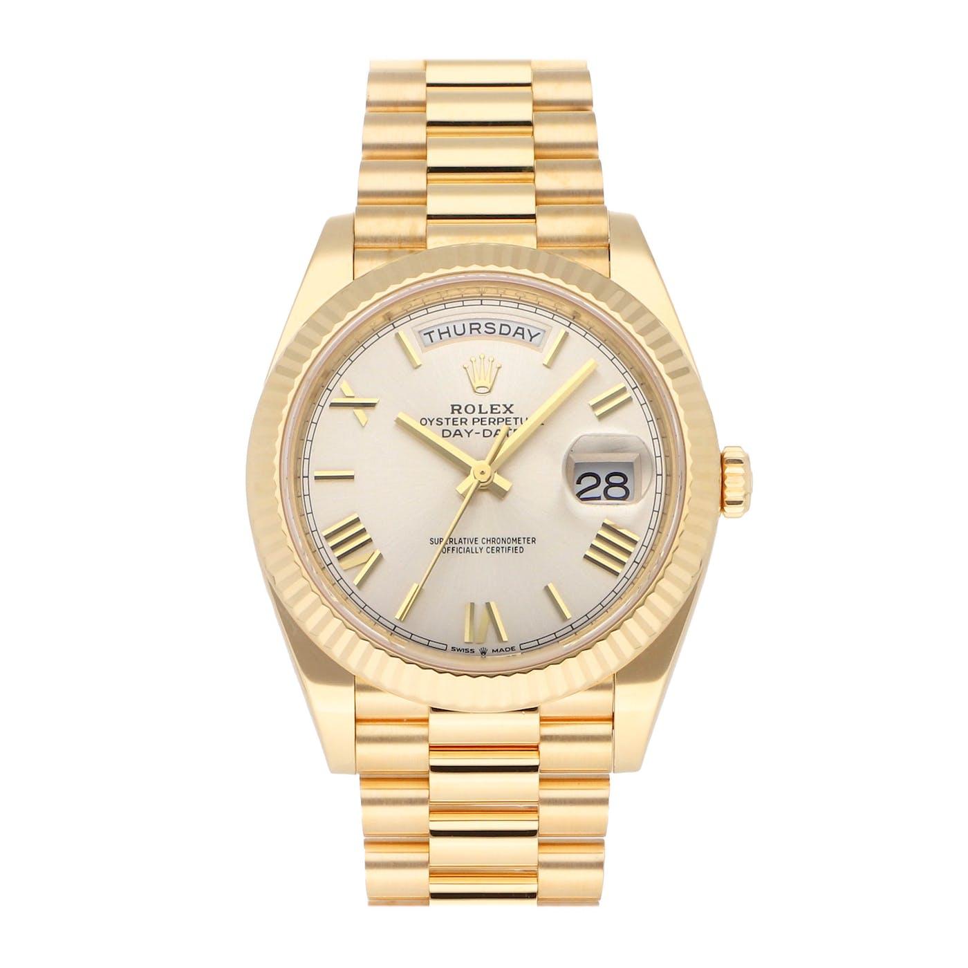 Rolex Day Date 40 Yellow Gold SIlver Roman 228238 - Clock Concierge