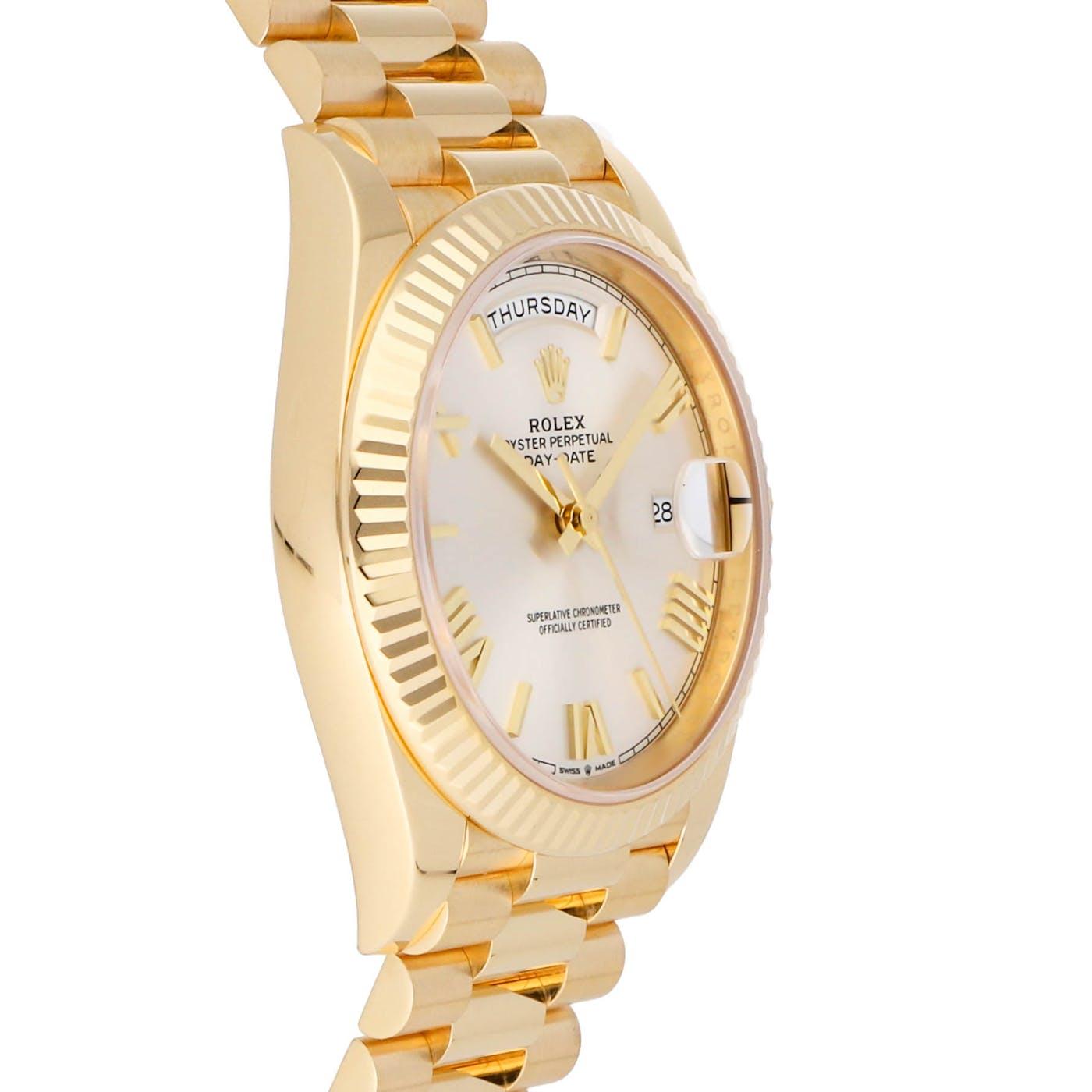 Rolex Day Date 40 Yellow Gold SIlver Roman 228238 - Clock Concierge