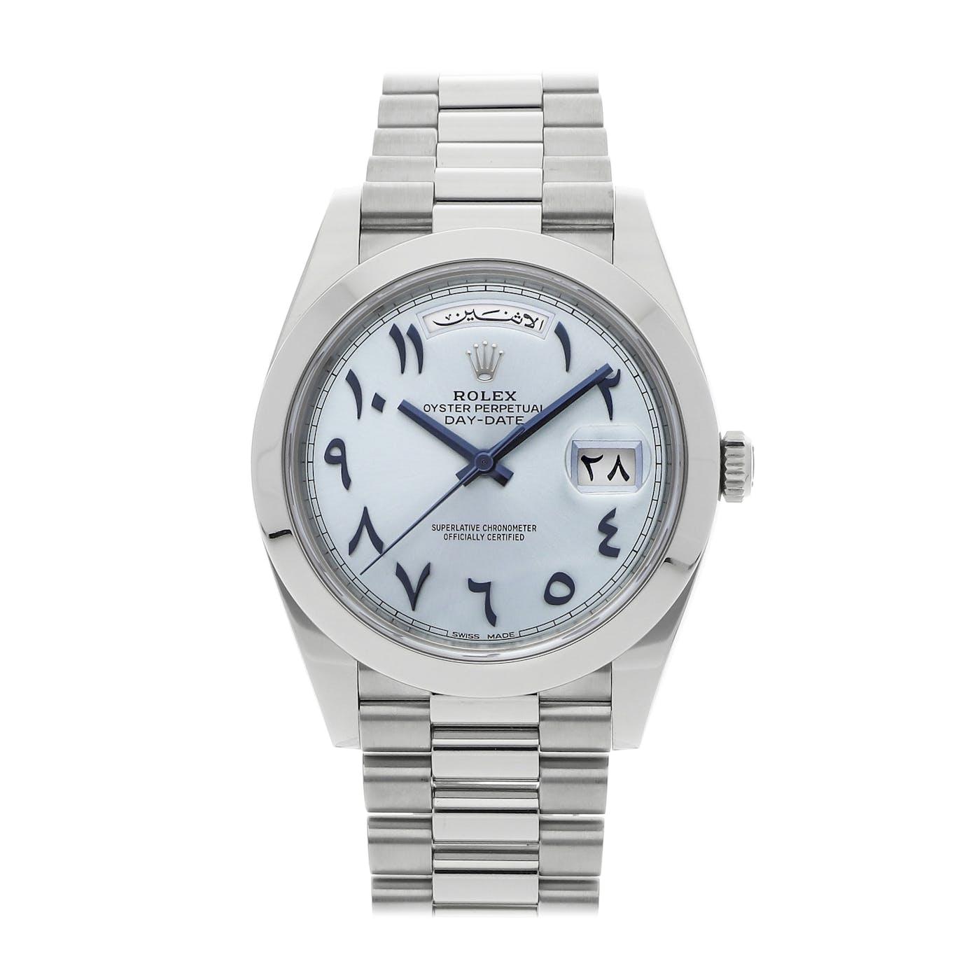Rolex Day Date Arabic Dial Platinum 228206 - Clock Concierge