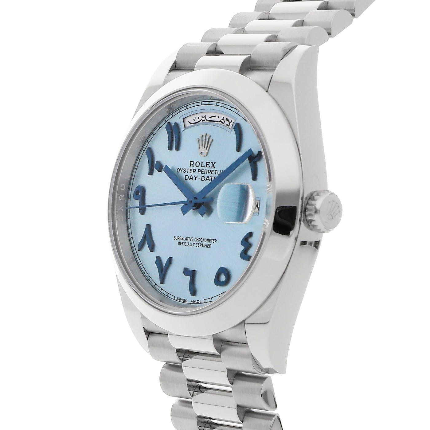Rolex Day Date Arabic Dial Platinum 228206 - Clock Concierge