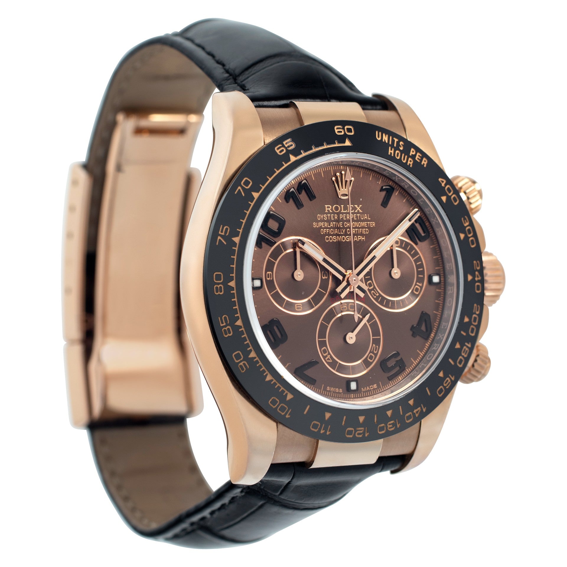 Rolex Daytona Rose Gold Ceramic Bezel Chocolate Arabic 116515