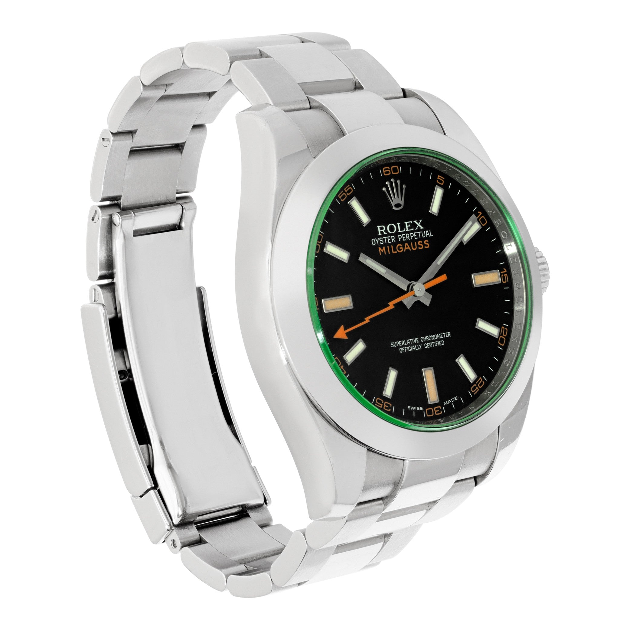Rolex Milgauss Stainless Steel Black Dial Green Crystal 116400